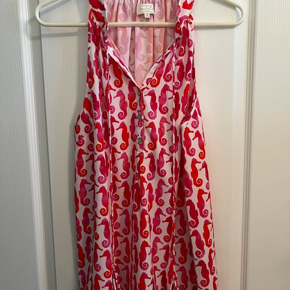 Pink and Red Seahorse Print Sleeveless Flowy Top